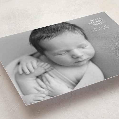 This is a cloud petite birth announcements with standard by Kristin Oliversen called simple details printing on recycled smooth signature in petite