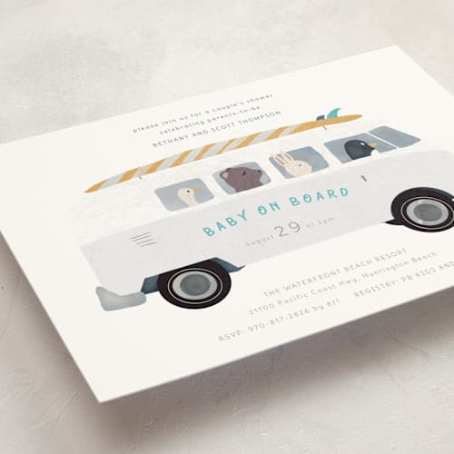 This is a sun baby shower postcards with standard by Jenna Holcomb called baby on board printing on signature in postcard