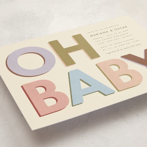 This is a muted baby shower postcards with standard by Ellen Schlegelmilch called block letters printing on signature in postcard
