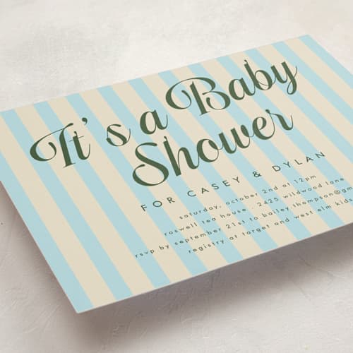 This is a cream soda baby shower postcards with standard by Morgan Kendall called soda shoppe printing on signature in postcard