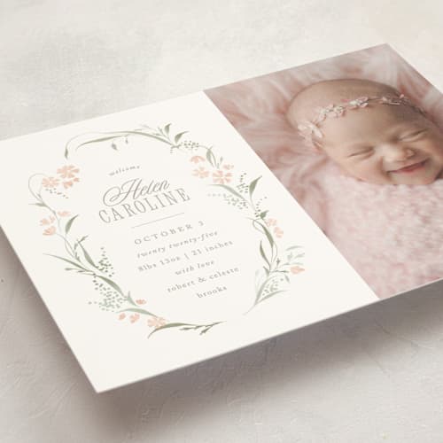 This is a sweet pea petite birth announcements with standard by Erin L. Wilson called dottie printing on signature in petite