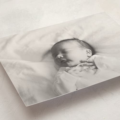 This is a linen petite birth announcements with standard by Ani Somi called sabine printing on signature in petite