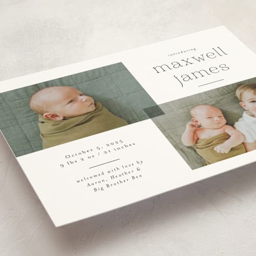 This is a galaxy petite birth announcements with standard by Emily Betts called handsome two printing on signature in petite