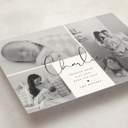 This is a night petite birth announcements with standard by Michelle Taylor called trio of love printing on signature in petite