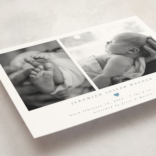 This is a sky petite birth announcements with standard by Emily Sabol Goss called effortless printing on signature in petite