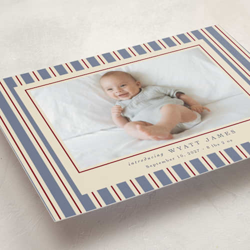 This is a lake petite birth announcements with standard by Robert and Stella called colorful stripes printing on signature in petite