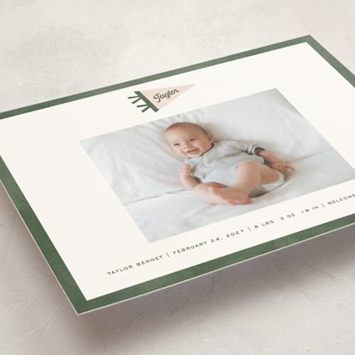 This is a ivy petite birth announcements with standard by Pixel and Hank called pennant printing on signature in petite