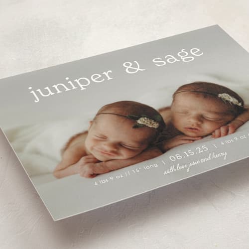This is a cloud petite birth announcements with standard by Brittany Braithwaite called sweet nostalgia printing on signature in petite