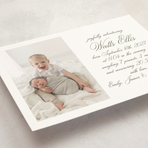 This is a fern petite birth announcements with standard by Megan Davis called walden printing on signature in petite