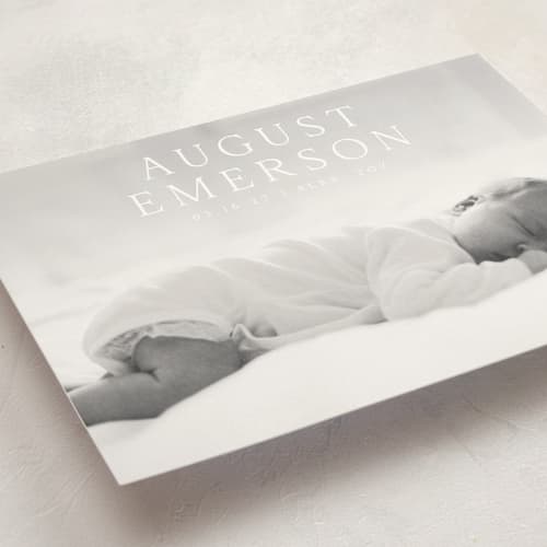 This is a cotton petite birth announcements with standard by Olivia Raufman called bold intro printing on signature in petite