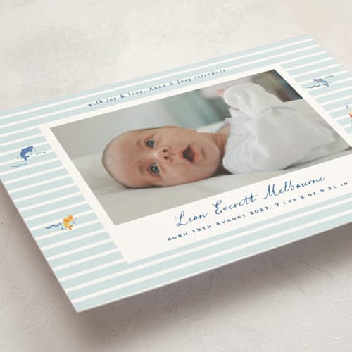 This is a maritime petite birth announcements with standard by Corinne Malesic called little sail boat printing on signature in petite