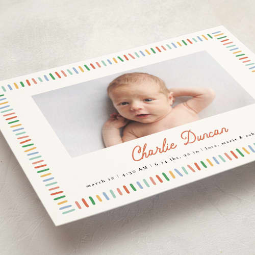 This is a rainbow petite birth announcements with standard by Maria Alou called coloring book printing on signature in petite