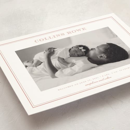 This is a ballet slipper petite birth announcements with standard by Stacey Meacham called engraved printing on signature in petite