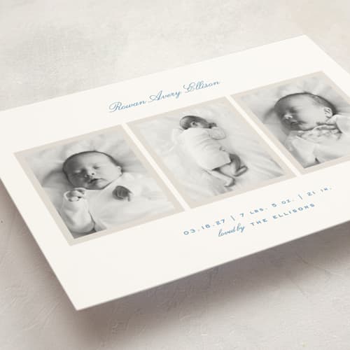 This is a tugboat petite birth announcements with standard by Alexandra Cohn called opus printing on signature in petite