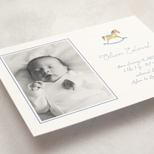 This is a powder petite birth announcements with standard by Pati Cascino called ternure printing on signature in petite