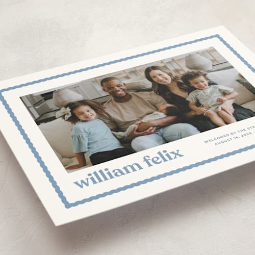 This is a water petite birth announcements with standard by Lea Delaveris called first impression printing on signature in petite