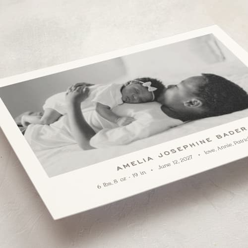 This is a fawn petite birth announcements with standard by Megan Davis called soho printing on signature in petite