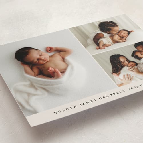 This is a cloud birth announcement postcards with standard by Brianne Larsen called sweet three printing on signature in postcard