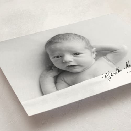 This is a galaxy birth announcement postcards with standard by Tamara Hilje called slanted printing on signature in postcard