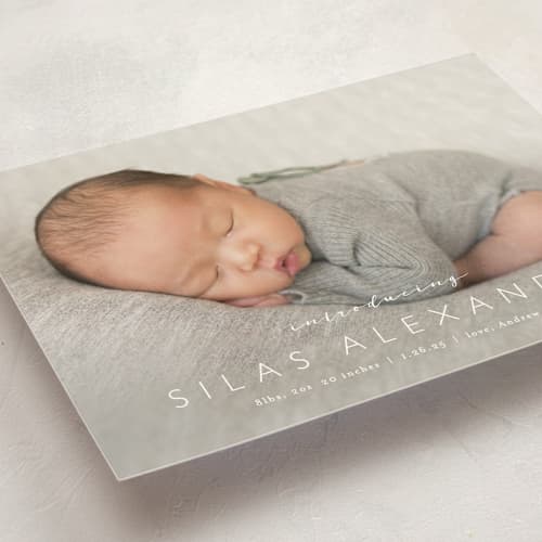 This is a cloud birth announcement postcards with standard by Carolyn MacLaren called baby bliss printing on signature in postcard