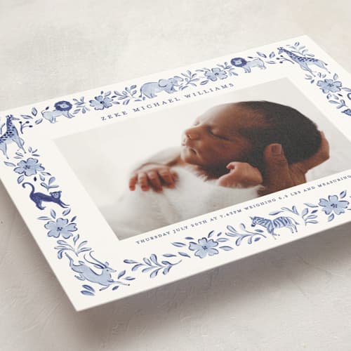 This is a ink birth announcement postcards with standard by Sarah Knight called wild one printing on signature in postcard