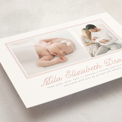 This is a melon birth announcement postcards with standard by Laura Hankins called byline printing on signature in postcard