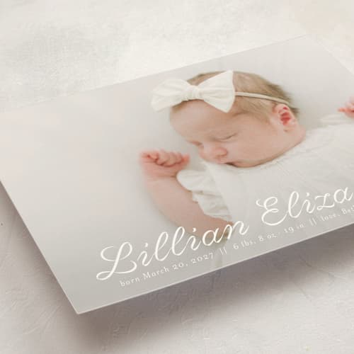 This is a cotton birth announcement postcards with standard by Megan Davis called georgette printing on signature in postcard