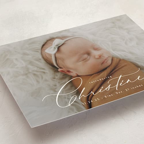 This is a cloud birth announcement postcards with standard by Alethea and Ruth called sweeping name printing on signature in postcard