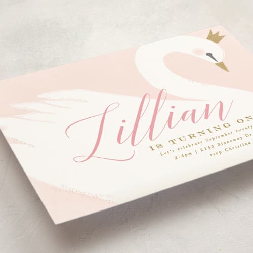 This is a ballet slipper kids birthday invitations with standard by Karidy Walker called sweet swan princess printing on signature in postcard