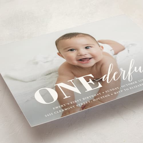 This is a cloud kids birthday invitations with standard by Susan Asbill called onederful printing on signature in postcard