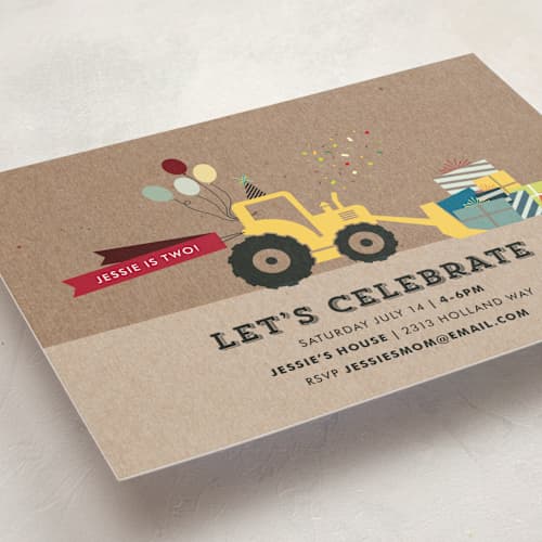 This is a kraft kids birthday invitations with standard by Rebecca Bowen called krafting a party printing on signature in postcard