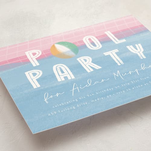 This is a cotton candy kids birthday invitations with standard by Beth Murphy called bobbing beachball printing on signature in postcard