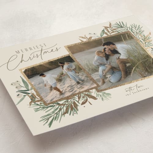 This is a ash christmas postcards with foil pressed by Everett Paper Goods called pine duo printing on signature in postcard