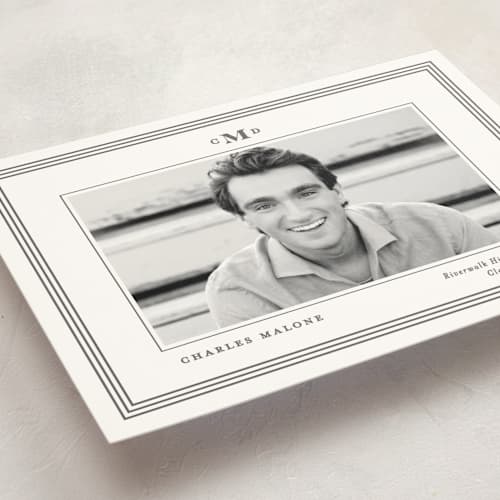 This is a steel graduation announcements with standard by Creo Study called timeless impressions printing on signature in petite