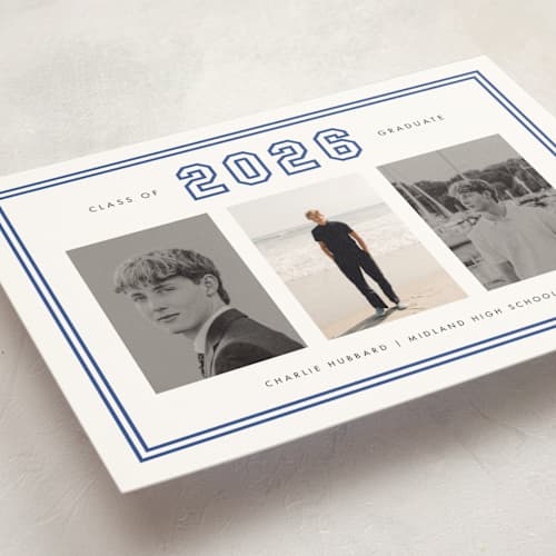 This is a royal graduation announcements with standard by Stacey Meacham called letterman printing on signature in petite