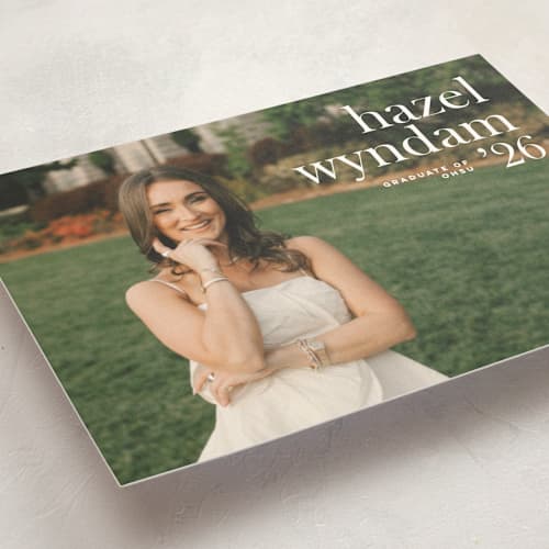 This is a moon graduation announcements with standard by Bryanna Mehner called crest printing on signature in petite