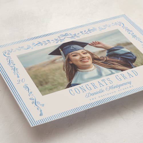 This is a sky graduation announcements with standard by Petra Kern called hats down printing on signature in petite