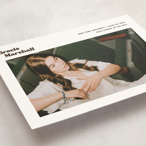 This is a espresso graduation announcements with standard by Megan Davis called vinyl printing on signature in postcard