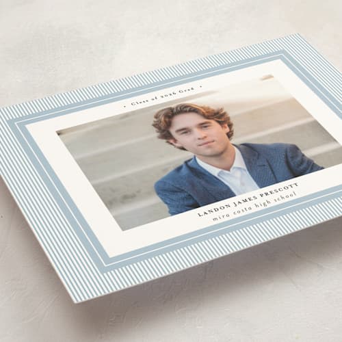 This is a sky graduation announcements with standard by Shirley Lin Schneider called seersucker printing on signature in postcard