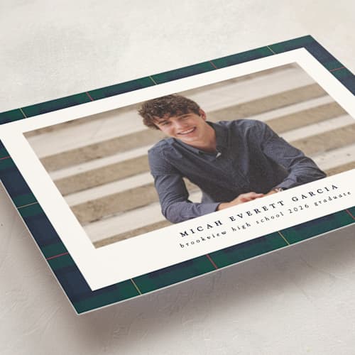 This is a academy graduation announcements with standard by Lea Delaveris called preppy plaid printing on signature in postcard