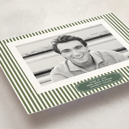 This is a pine graduation announcements with standard by Sherley Ferreira called stripes of success printing on signature in postcard