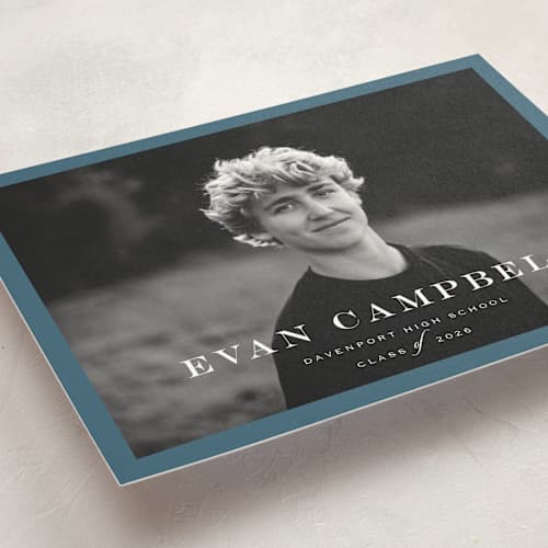 This is a rain graduation announcements with standard by Carolyn MacLaren called forever young printing on signature in postcard