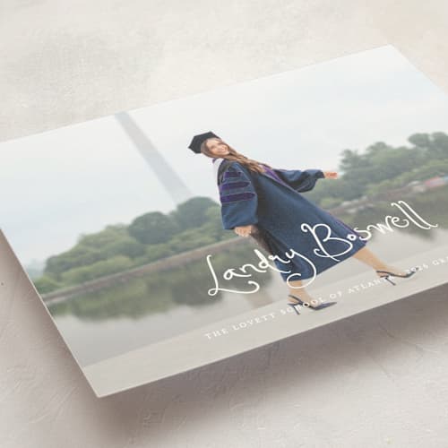 This is a cotton graduation announcements with standard by Sara Hicks Malone called westminster printing on signature in postcard
