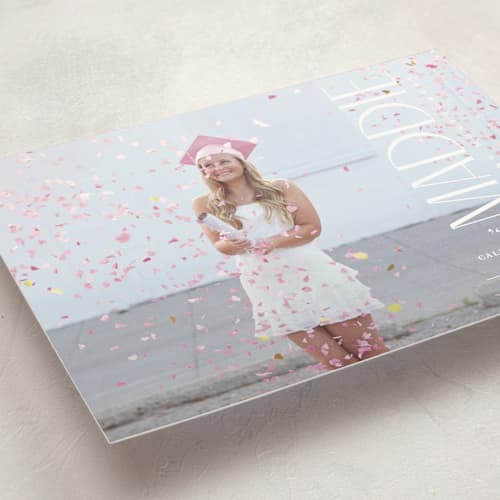 This is a snow graduation announcements with standard by Owl and Toad called pillar printing on signature in postcard