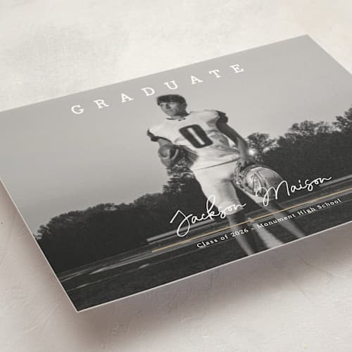 This is a snow graduation announcements with standard by Kaydi Bishop called balance printing on signature in postcard