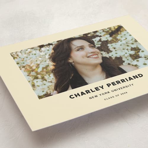 This is a cream graduation announcements with standard by Megan Davis called ludlow printing on signature in postcard