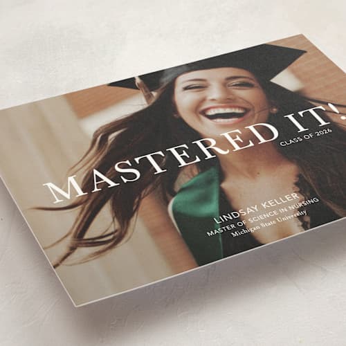 This is a snow graduation announcements with standard by Stacie Stankos called mastered it printing on signature in postcard