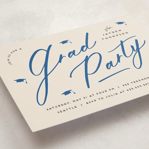 This is a azure graduation invitations with standard by Louise Kay called celebrate the grad printing on signature in petite