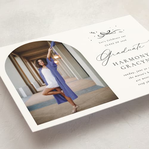 This is a quartz graduation invitations with standard by Becky Nimoy called arch photo printing on signature in petite