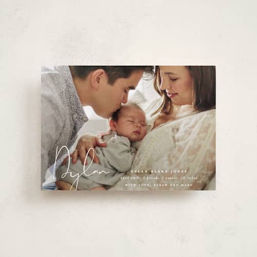 This is a powder petite birth announcements with standard by Sara Hicks Malone called delicate printing on recycled smooth signature in petite